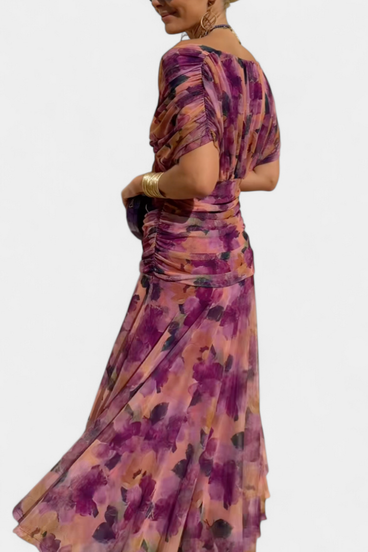 Wendy - Long floral dress with V-neck